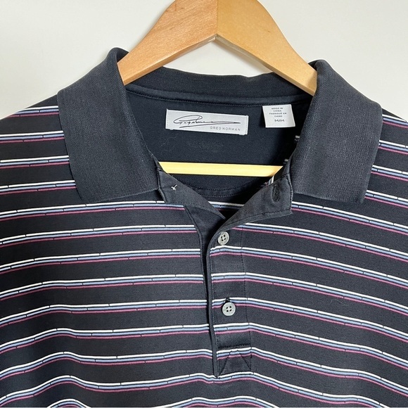 Greg Norman Fine Egyptian Cotton Blend Black w/ Stripes Golf Polo Shirt - Medium - Picture 4 of 12